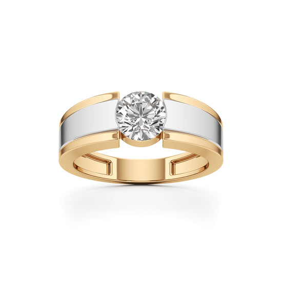 Regal Crest Two-Tone Solitaire Diamond Ring for Men