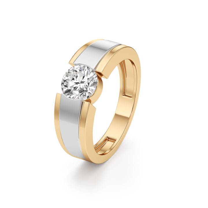 Architectural Bold Solitaire 925 Silver  18K Gold Plated Men’s Sparkle Ring