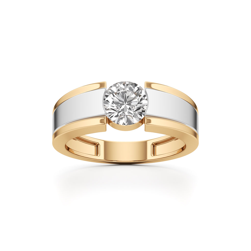 Regal Crest TwoTone Solitaire Diamond Ring for Men