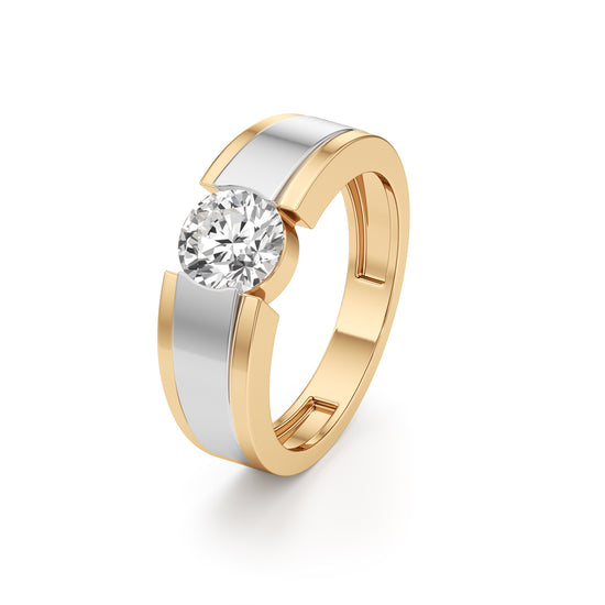 Regal Crest TwoTone Solitaire Diamond Ring for Men