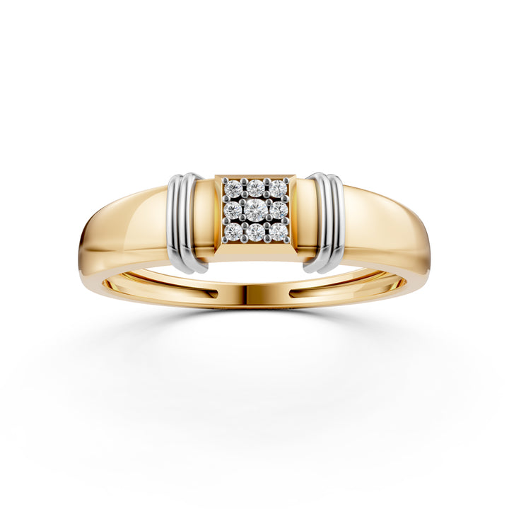Sophisticated 925 Silver  18k Gold Plated Men’s Band with Rhodium-Accented Pavé Center