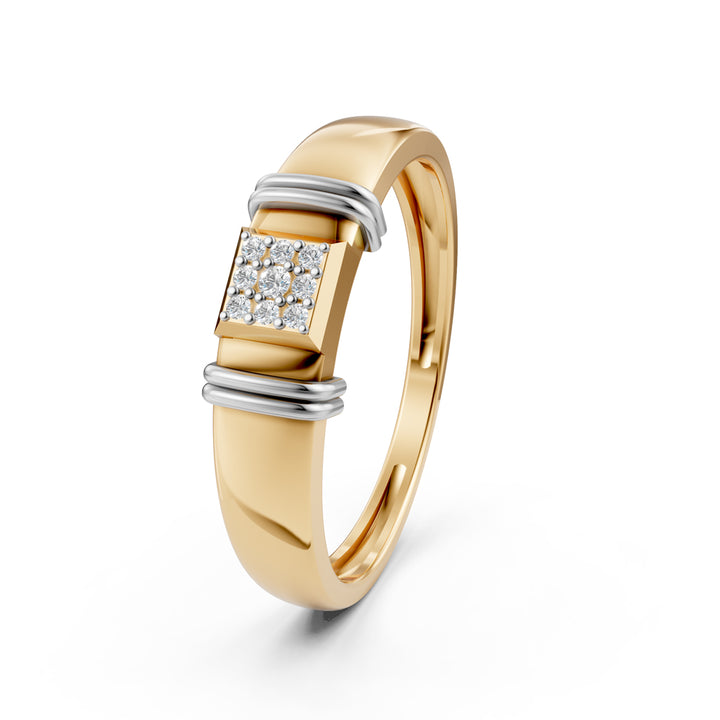 Sophisticated 925 Silver  18k Gold Plated Men’s Band with Rhodium-Accented Pavé Center