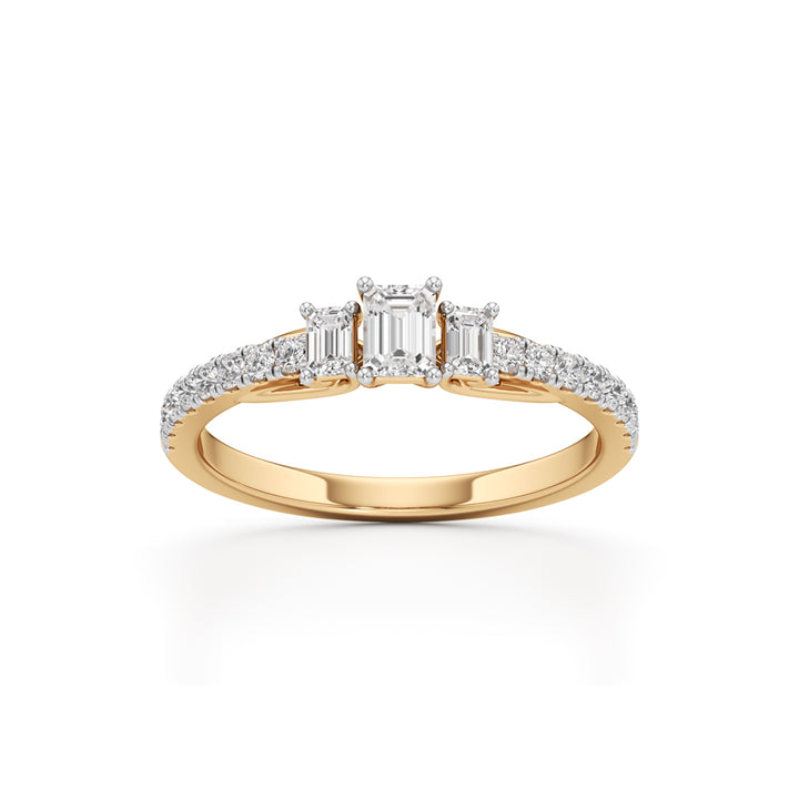 Elite Emerald-Cut Trilogy 925 Silver  18k Gold Plated Ring with Diamond-Set Band