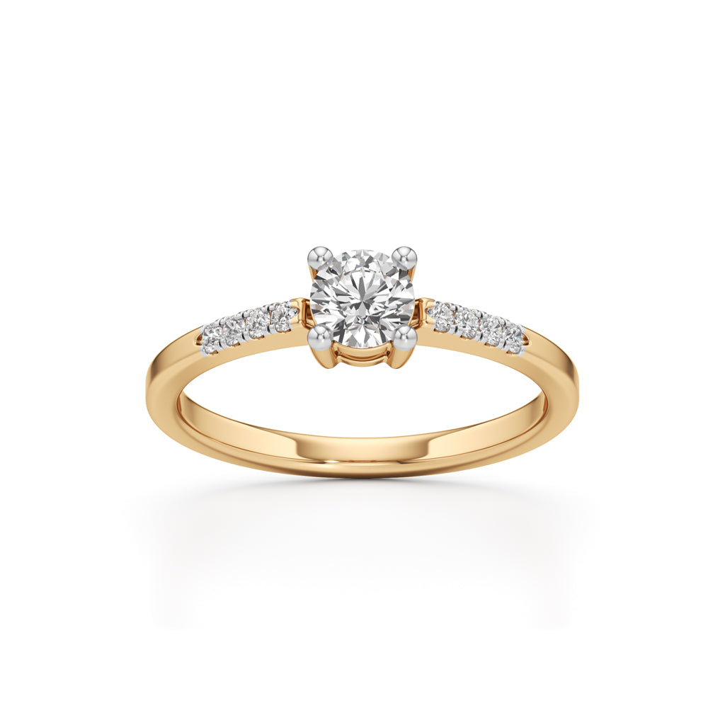 Vistara shared prong round cut side stone ring