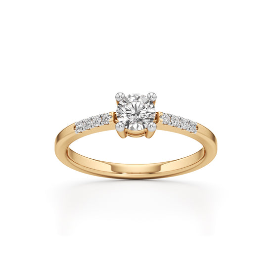 Vistara shared prong round cut side stone ring
