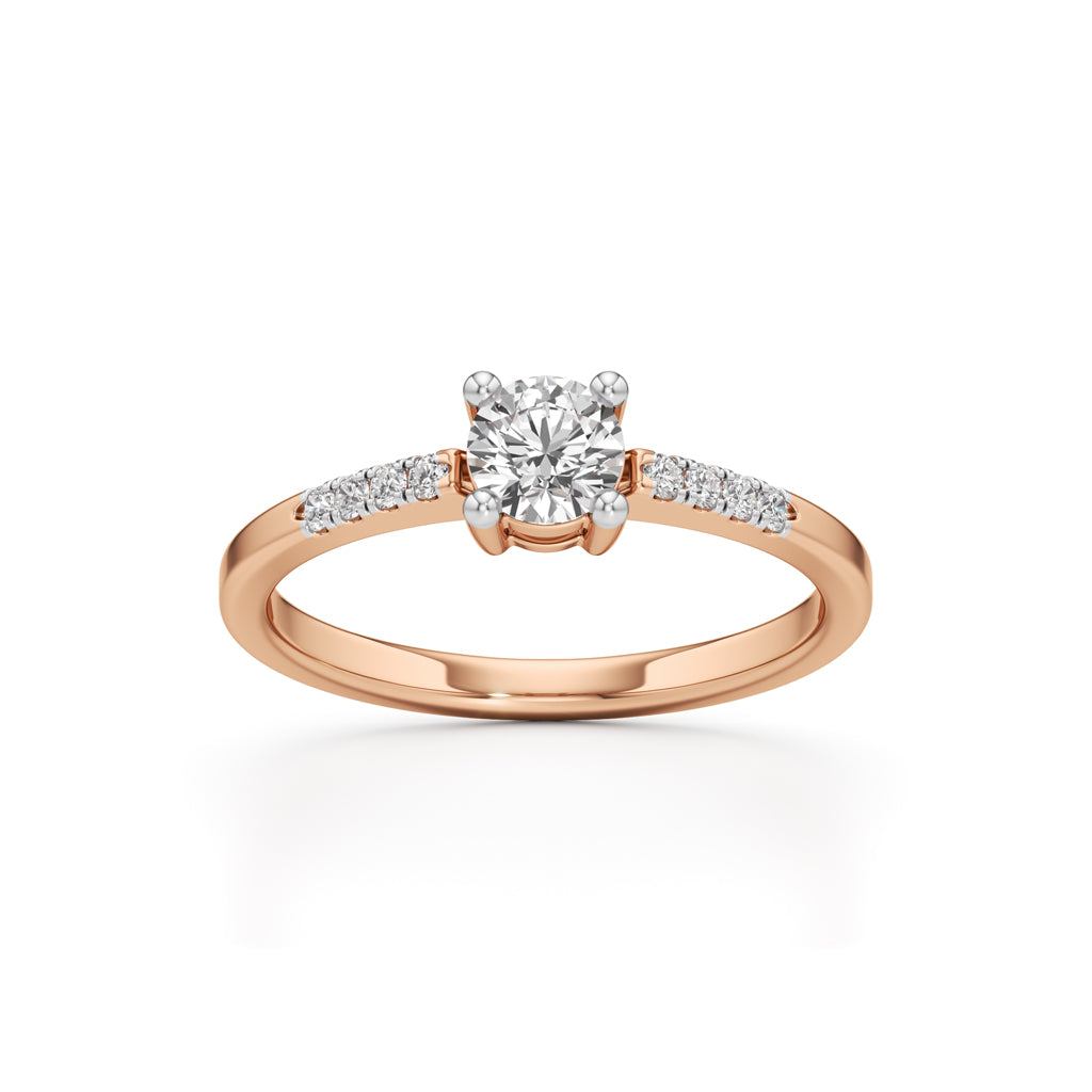 Vistara shared prong round cut side stone ring