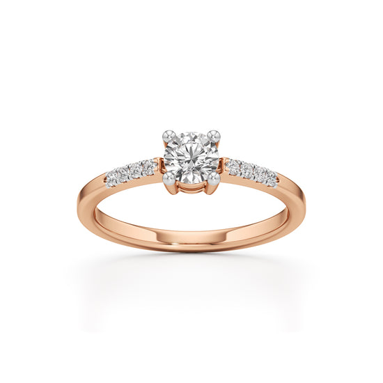 Vistara shared prong round cut side stone ring