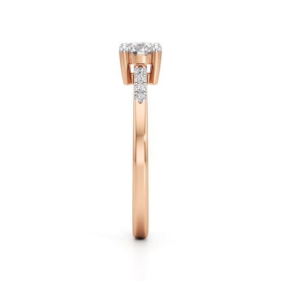 Vistara shared prong round cut side stone ring