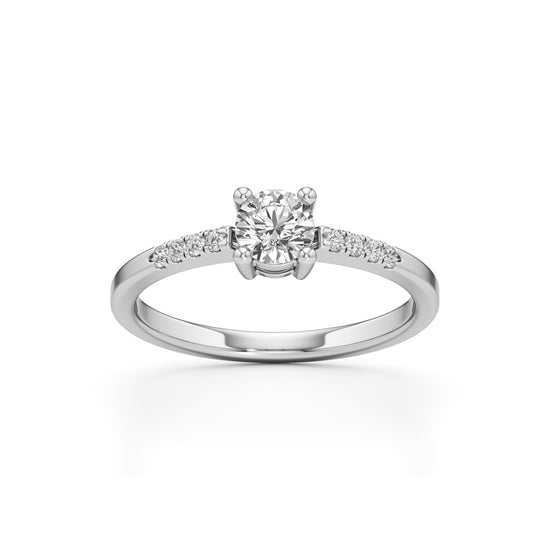 Vistara shared prong round cut side stone ring