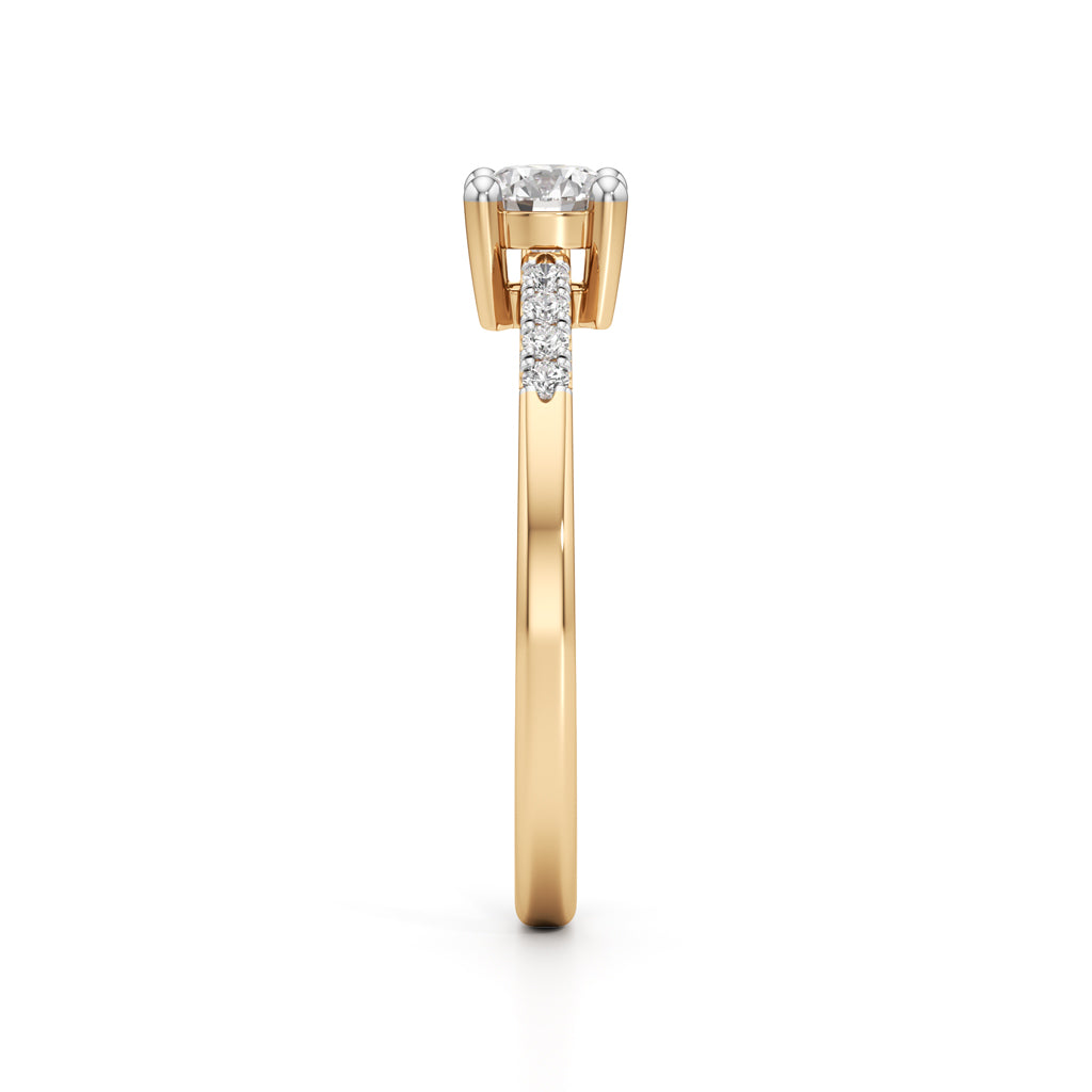 Vistara shared prong round cut side stone ring