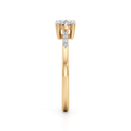 Vistara shared prong round cut side stone ring