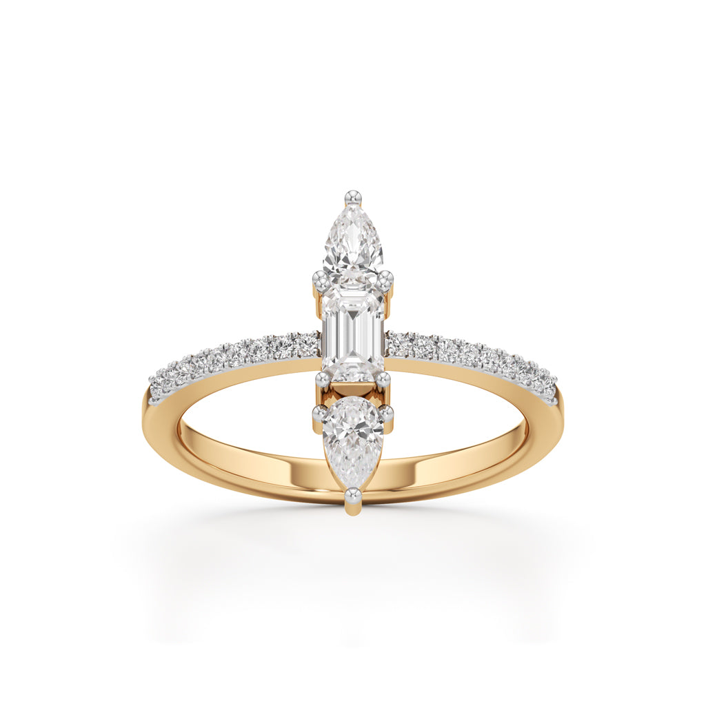 Valerion 0.75Ct Pear Sidestone Emerald Cut Ring