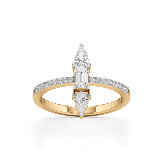 Valerion 0.75Ct Pear Sidestone Emerald Cut Ring