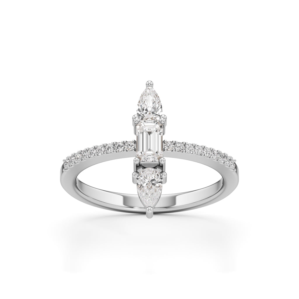 Valerion 0.75Ct Pear Sidestone Emerald Cut Ring