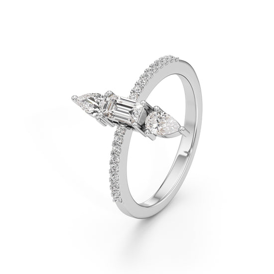 Valerion 0.75Ct Pear Sidestone Emerald Cut Ring