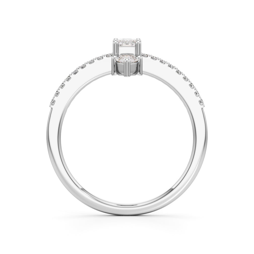 Valerion 0.75Ct Pear Sidestone Emerald Cut Ring