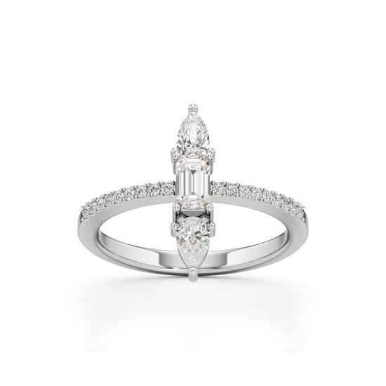 Valerion 075Ct Pear Sidestone Emerald Cut Ring