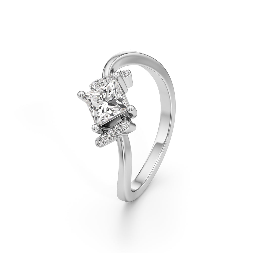 Aureliax 075Ct Curve Shank Princess Cut Classic Ring