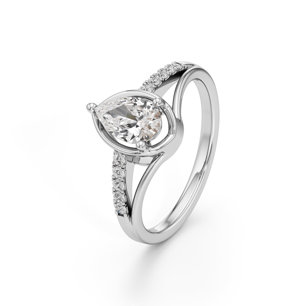 Pristalle 075Ct Four Prong Marquise Cut Classic Ring