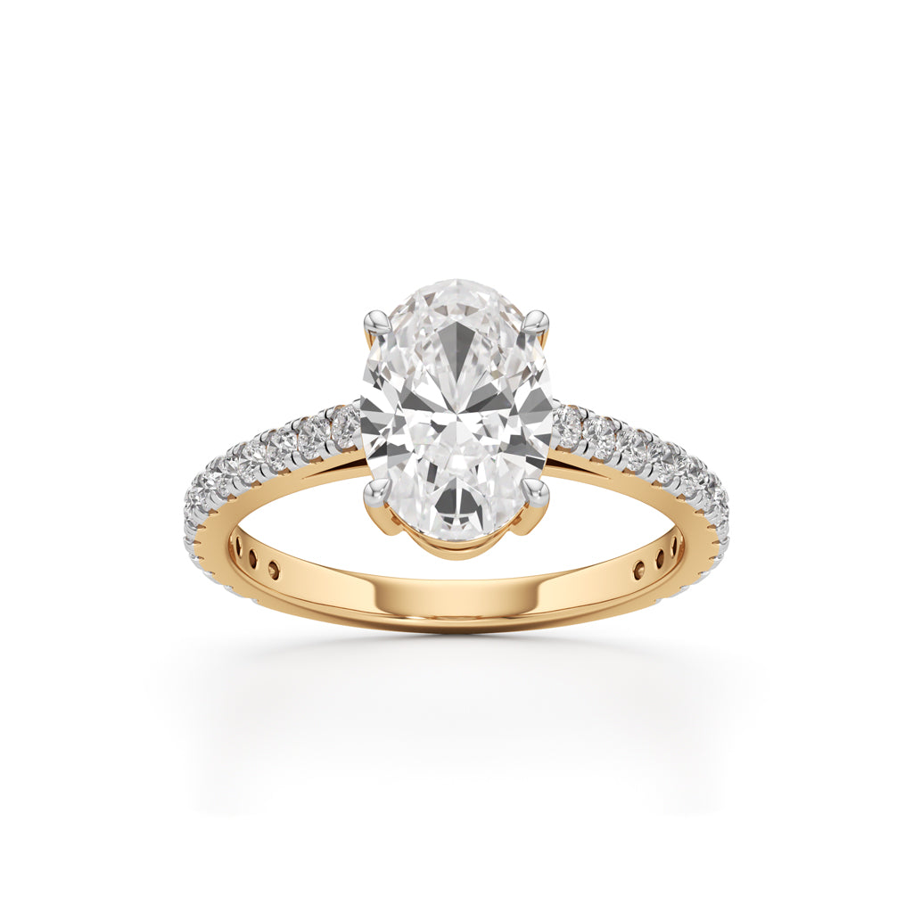 Majestic Oval 925 Silver 18k Gold Plated Solitaire Ring with Pavé-Set Band