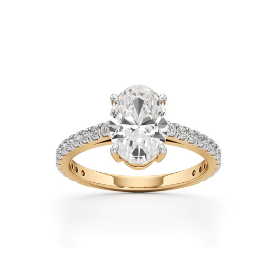 Majestic Oval 925 Silver 18k Gold Plated Solitaire Ring with Pavé-Set Band