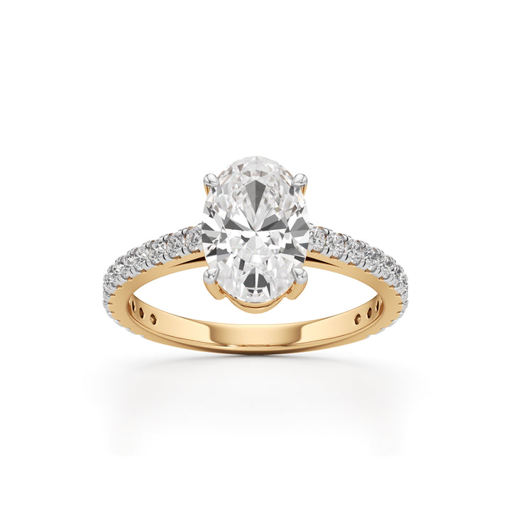 Majestic Oval 925 Silver 18k Gold Plated Solitaire Ring with Pavé-Set Band