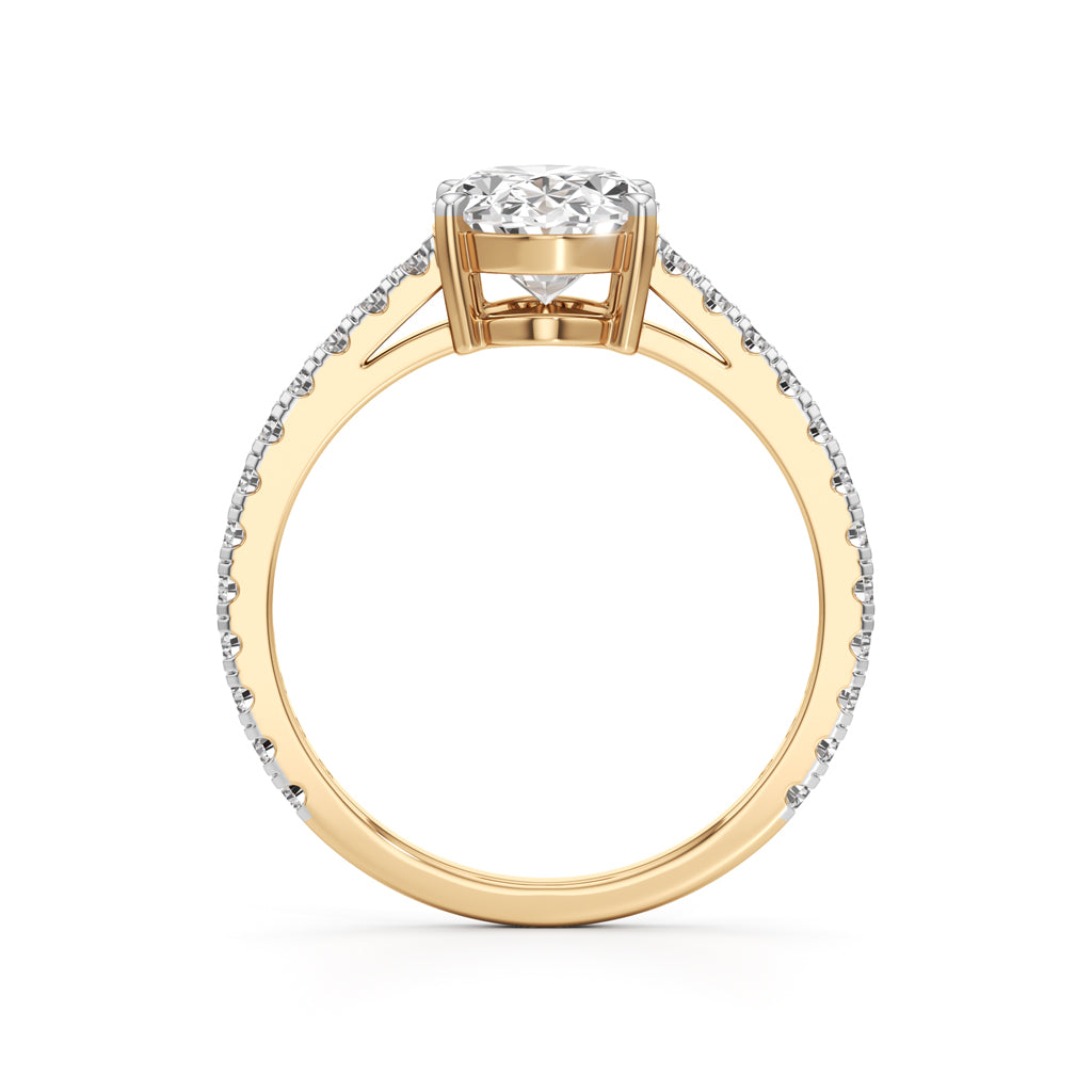 Majestic Oval 925 Silver 18k Gold Plated Solitaire Ring with Pavé-Set Band
