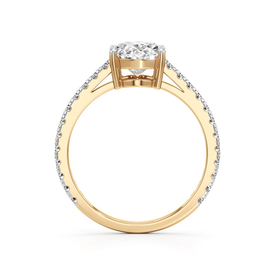 Majestic Oval 925 Silver 18k Gold Plated Solitaire Ring with Pavé-Set Band