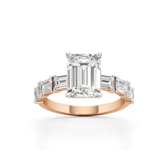 Sidenaire 4Ct Standard Emerald Cut Side Stone Ring