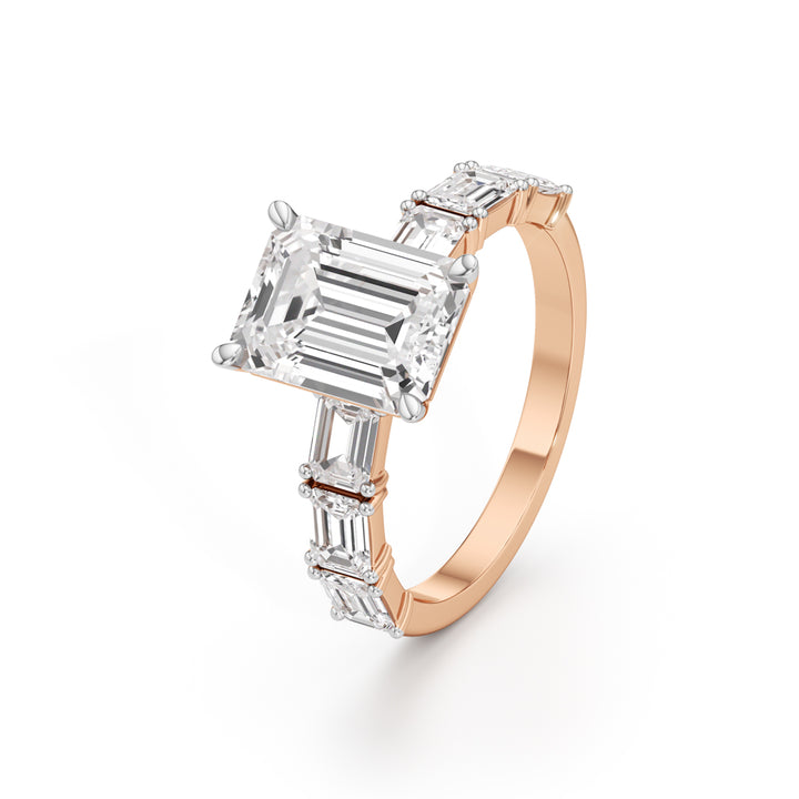 Sidenaire 4Ct Standard Emerald Cut Side Stone Ring