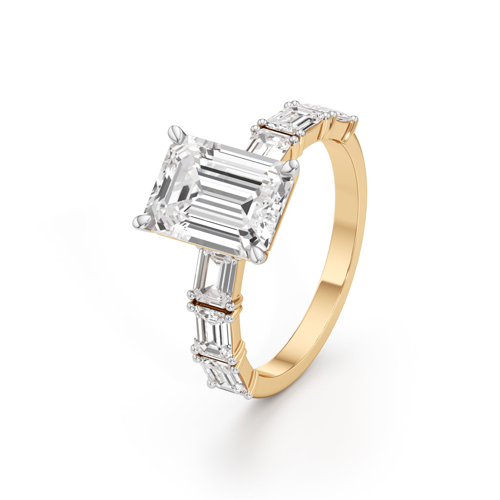 Sidenaire 4Ct Standard Emerald Cut Side Stone Ring