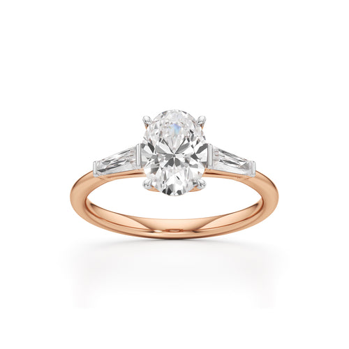 Trevalon 2Ct Tapred Baguettes Oval Cut Three Stone Ring