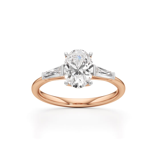 Trevalon 2Ct Tapred Baguettes Oval Cut Three Stone Ring