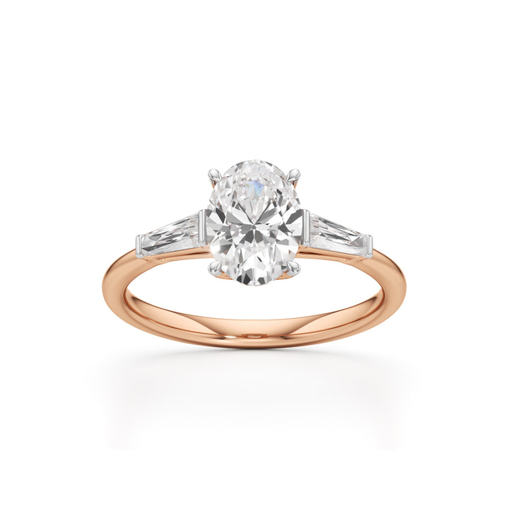 Trevalon 2Ct Tapred Baguettes Oval Cut Three Stone Ring