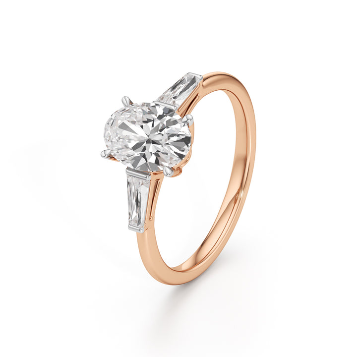 Trevalon 2Ct Tapred Baguettes Oval Cut Three Stone Ring