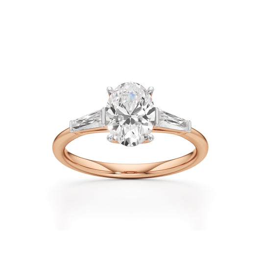 Trevalon 2Ct Tapred Baguettes Oval Cut Three Stone Ring