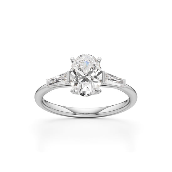 Trevalon 2Ct Tapred Baguettes Oval Cut Three Stone Ring