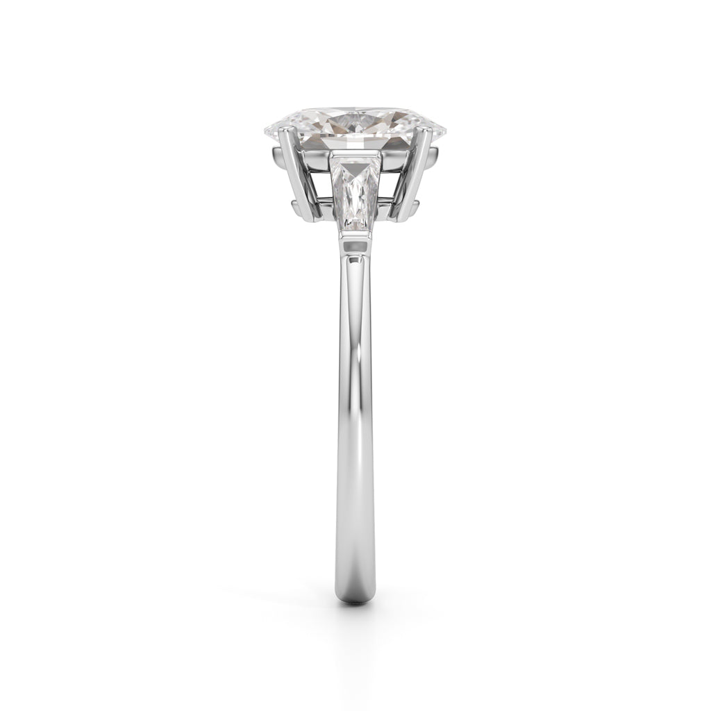 Trevalon 2Ct Tapred Baguettes Oval Cut Three Stone Ring
