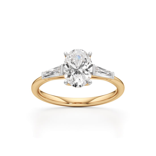 Trevalon 2Ct Tapred Baguettes Oval Cut Three Stone Ring