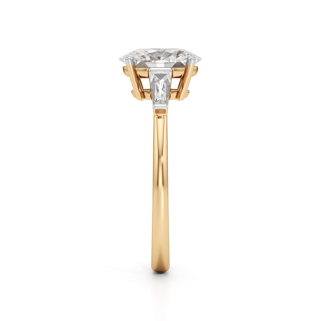 Trevalon 2Ct Tapred Baguettes Oval Cut Three Stone Ring