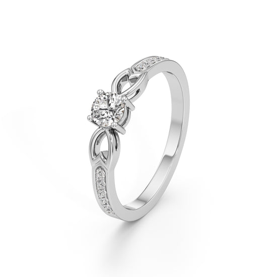 Verisona Four Prong Round Cut Side Stone Ring
