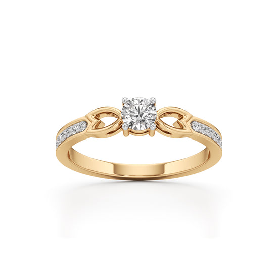 Petal-Motif 925 Silver 18k Gold Plated Solitaire Ring with Shimmering Band