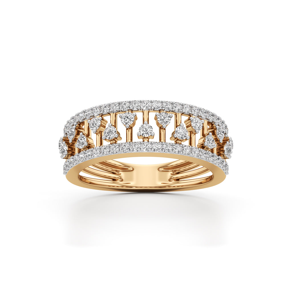 Architectural Three-Row 925 Silver 18k Gold Plated Wide Statement Band