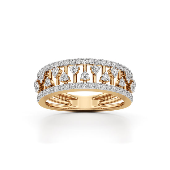 Architectural Three-Row 925 Silver 18k Gold Plated Wide Statement Band