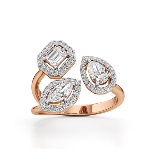 Glimvella 1Ct Three Cut Cocktail Ring