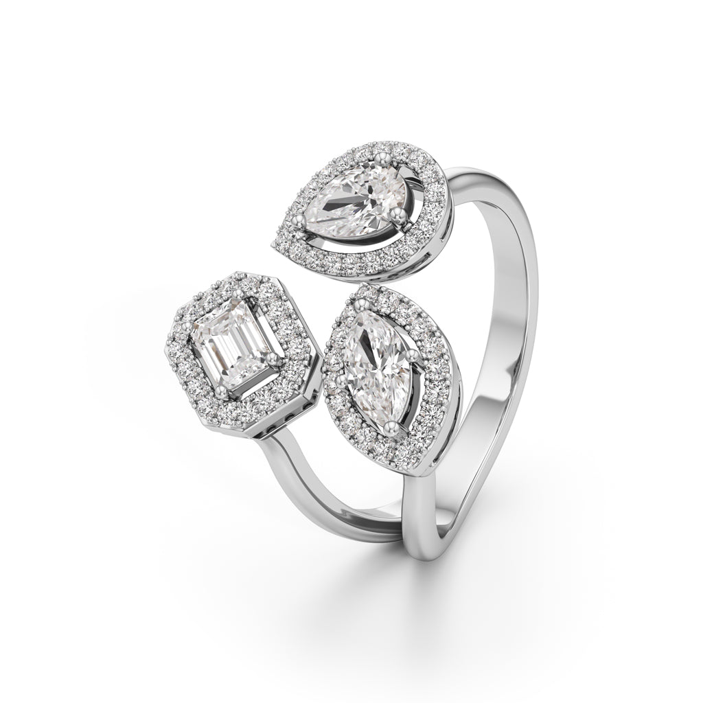 Glimvella 1Ct Three Cut Cocktail Ring