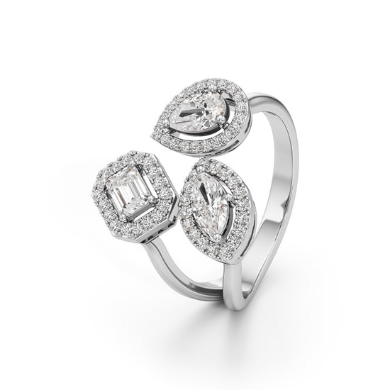 Glimvella 1Ct Three Cut Cocktail Ring