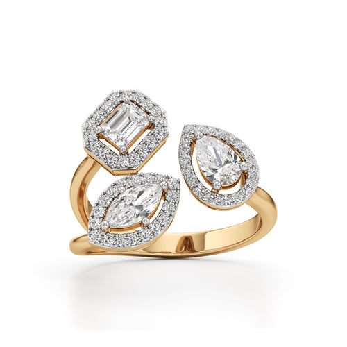 Glimvella 1Ct Three Cut Cocktail Ring