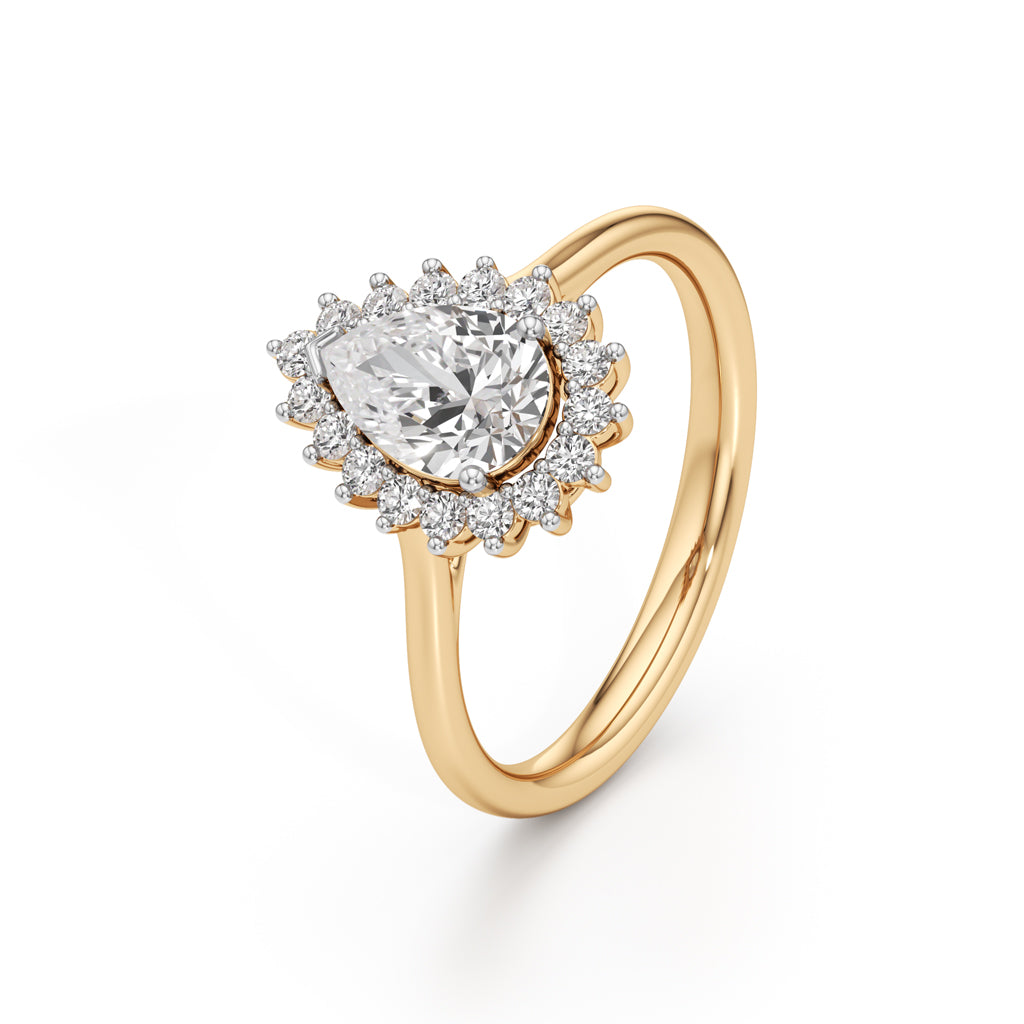 Glorielle 1.25Ct pear cut halo ring