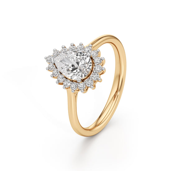 Glorielle 1.25Ct pear cut halo ring